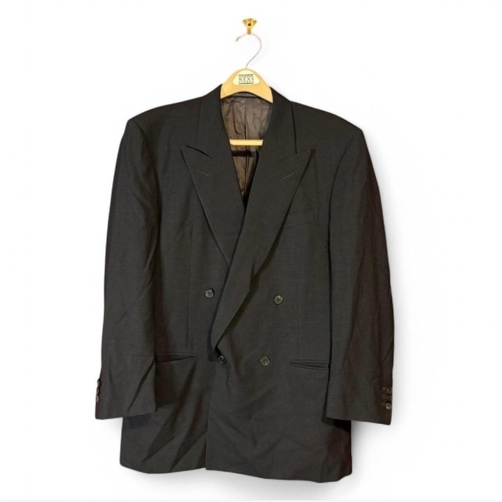 VTG Zegna 42R Taglio Esclusivo Black Check Blazer Double Breasted Italy Y2K - Picture 3 of 9